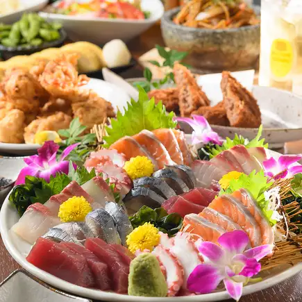 【人気No.1!飲み放題付き4000円コース】おまかせお造り5種+おまかせ料理7種類※4名様以上