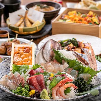 [Akatsuki Course] The ultimate banquet.Grilled Wagyu beef loin, 5 kinds of sashimi, and 9 other dishes with all-you-can-drink for 3 hours for 8,000 yen