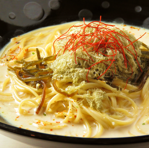 Japanese-style cream pasta with tororo and salted kelp
