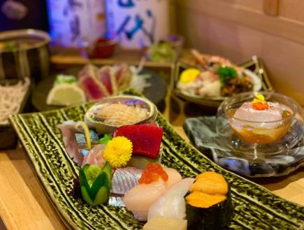 【Wonder海鲜享受套餐】“寿司&生鱼片拼盘”很受欢迎!7道菜总计5,500日元(不包括无限畅饮)