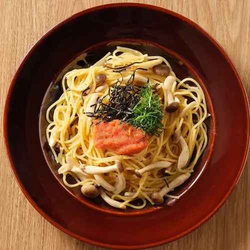 Mentaiko (spicy cod roe) and mushrooms in butter soy sauce