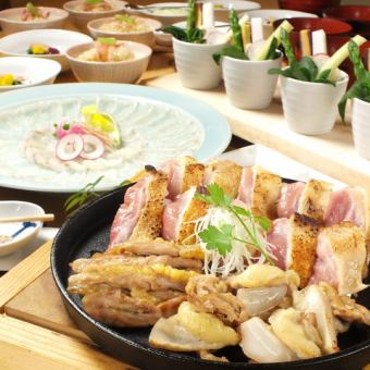 【顔合わせコース】カボス平目のてっさとマグロ・もも肉の炙り・鰻のひつまぶし等、飲み放題付