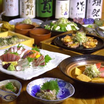 大分直送カボス平目のてっさと冠地鶏を堪能できる定番コース!飲み放題付★獺祭純米大吟醸もOK