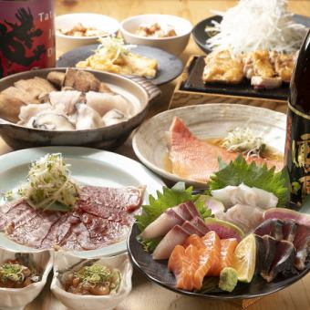 11・12月忘年会大分和牛刺し身、カボス平目のお造り、冠地鶏、金目鯛等、飲み放題付き感動コース