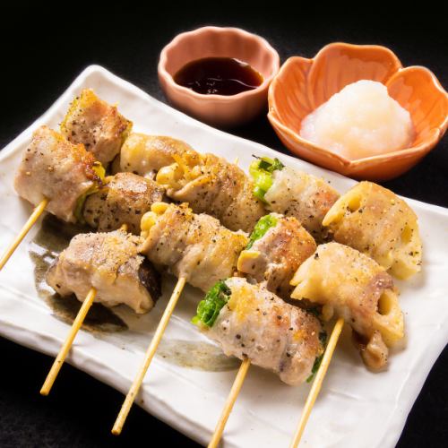 【当店人気】店主オリジナル♪一本ずつ丁寧に巻き上げました 「肉巻き盛り合わせ5種」 1200円(税込)