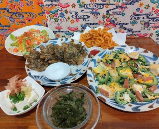 Okinawan cuisine starter set (reservation is by number of sets, not by number of people) *If ordering for 4 people, it will cost just under 1,000 yen per person