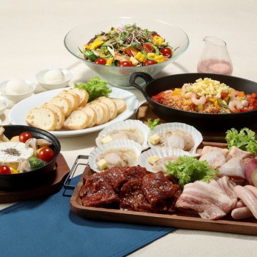 90分フリーフロー付き　プレミアムBBQコース　帆立、BBQ、デザートなど