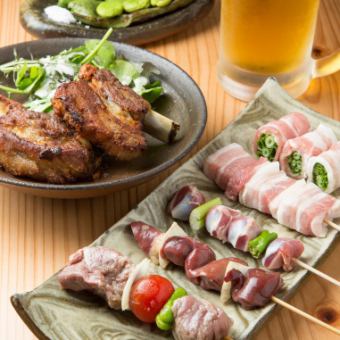 (Dish only) 13 dishes in total "6 types of skewers course with wagyu beef sagari" → 3000 yen course