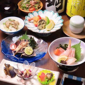 1人1皿ずつ愉しむ・・瀬戸内の鮮魚冬のコース4400円(+1650円で120分飲み放題付けれます)