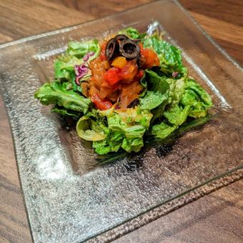 Colorful Ratatouille Chopped Salad with Grated Carrot Dressing