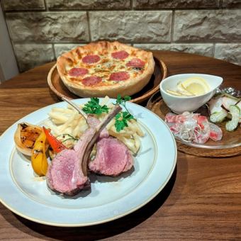 【6000円プラン】2.5時間飲み放題付き★ラムチョップとシカゴピザの1363プレミアムコース