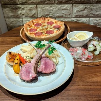 【6000円プラン】2.5時間飲み放題付き★ラムチョップとシカゴピザの1363プレミアムコース