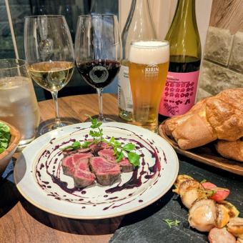 【7000円プラン】3時間飲み放題&ポップオーバー食べ放題付き★ステーキと選べるお食事のプラン