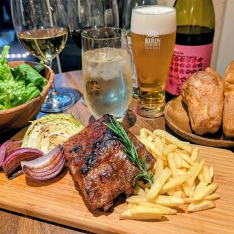 [6,500 yen plan] Includes 2.5 hours of all-you-can-drink and all-you-can-eat popovers ★ Back ribs and a choice of meal