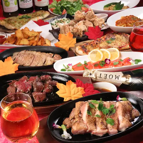 【Most Popular】Beef Teppanyaki Steak & 100 Dishes <Food & Drink> <All-you-can-drink> 3900 yen for both men and women ★ Ice cream <Food & Drink> +500 yen
