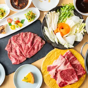 予約限定　【3時間飲み放題付き！】特撰黒毛和牛と国産豚のWメインしゃぶしゃぶフルコース