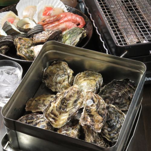 広島名物カキを浜焼きで！