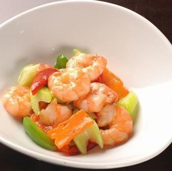 エビと季節野菜炒め