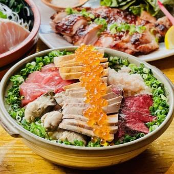 Luxurious! Satisfying seafood kaiseki with gout pot rice and 3 pieces of sashimi♪ 3 hours of all-you-can-drink included [Oumi] 14 dishes in total 6,000 yen