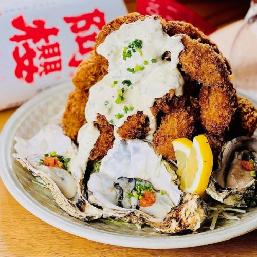 Oyster fried tower with grilled oysters & 30 dishes with all-you-can-drink for 3980 yen