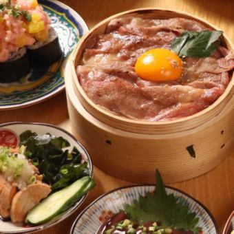 【週末も3h飲放】名物あてまきやお刺身、A5牛すき焼きせいろ飯が楽しめる飲放題付全10品 6,000円