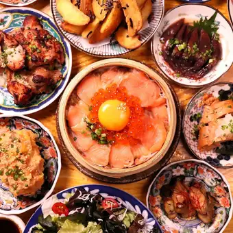 【3h飲放】名物あてまきやサーモンとイクラのせいろ飯が楽しめる飲放題付全8品 5,000円税込