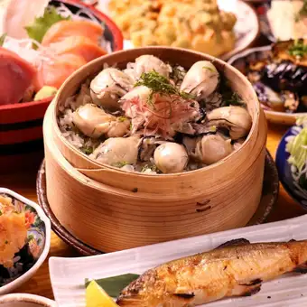 【3h飲放】夏牡蠣と茗荷のせいろ飯や愛知産アユなど夏を感じる飲放題付全9品【夏】 5,500円税込