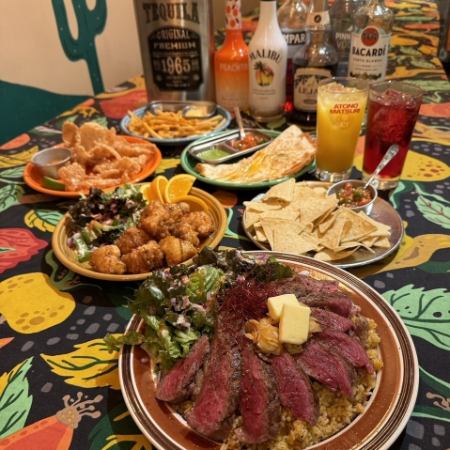 要予約★飲み放題つきビーフガーリックライス＆軽食コース