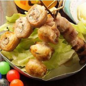 Assortment of 5 types of skewered pork belly rolls