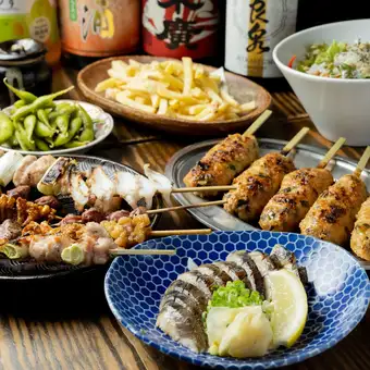 [2-hour all-you-can-drink included] Junpu's signature charcoal-grilled skewers course, 8 dishes total, 4980 yen
