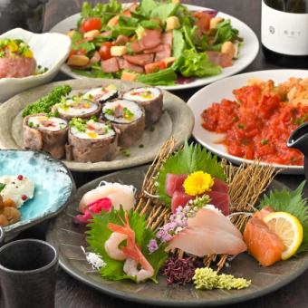 【含2.5小时无限畅饮】生鱼片5片、和牛牛排、炙烤和牛卷◎雷禅高级套餐【5,980日元】