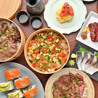 【含2.5小时无限畅饮】鲜鱼刺身、牛腩排、和牛便当◎雷曾肉套餐【5,480日元】