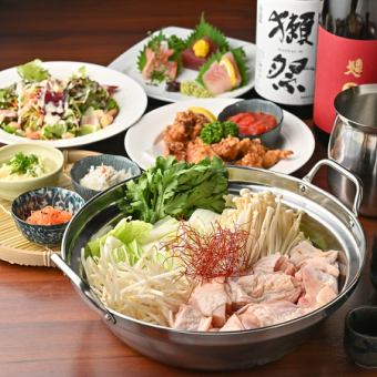 【2.5時間飲み放題付】鮮魚の刺身・季節の味覚と鶏ちゃんこ鍋を堪能コース【5000円】