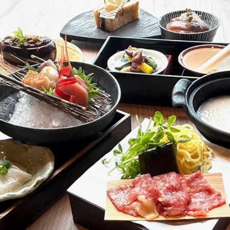 6月限定【魚吉海鮮コース 5,000円】お造り六点盛　牛しゃぶしゃぶ等料理七品／個別盛