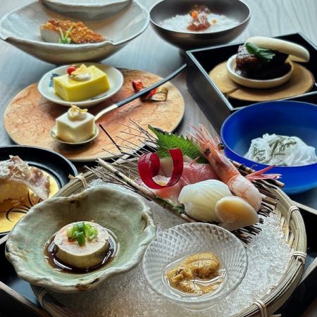 8月限定【會海鮮コース】お造り豪華個人盛・鮪とろトリュフおこわ　和牛最中等　個別盛料理八品