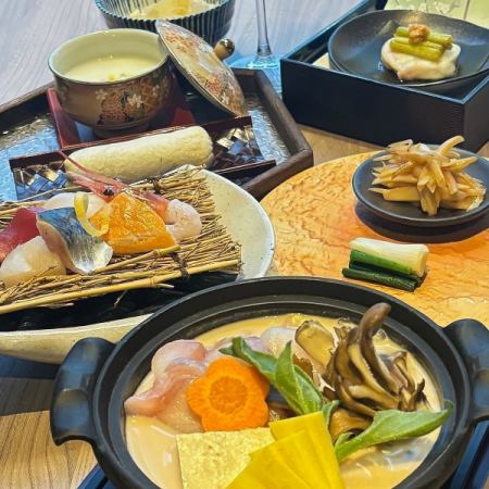 1月限定【魚吉海鮮コース 5,000円】お造り六点盛 鱈白味噌鍋 等料理七品/個別盛