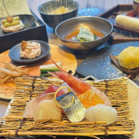 1月限定【會海鮮コース】お造り豪華個人盛 えぞ鹿のみぞれ汁 等 個別盛料理八品