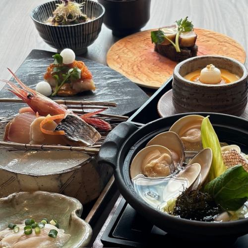 3月限定【魚吉海鮮コース 5,000円】お造り六点盛 はまぐり潮鍋 等料理七品/個別盛