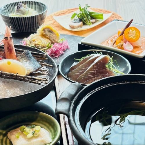 4月限定【魚吉海鮮コース 5,000円】お造り六点盛 鰹しゃぶしゃぶ 等料理七品/個別盛