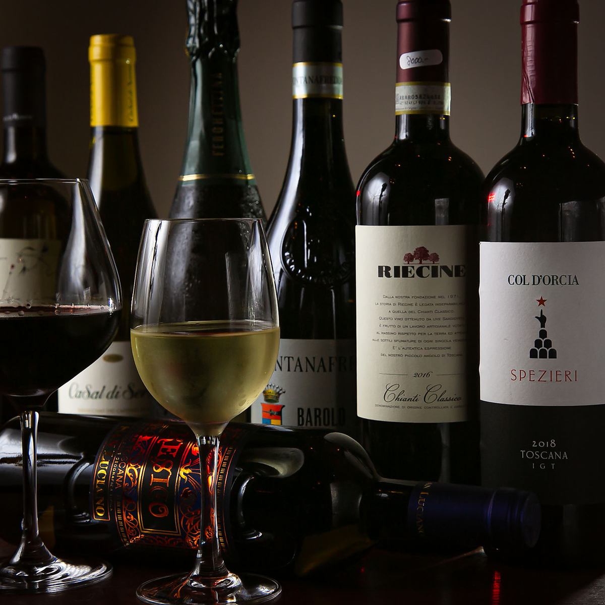 The only wine is Italian wine, mainly in central Tuscany.