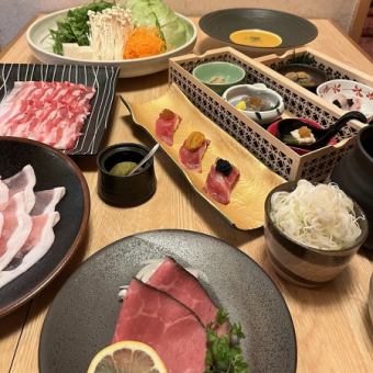 使用鹿儿岛县产黑白猪肉6种的黑猪肉涮锅【周一】套餐 7道菜品合计8,800日元（含税）