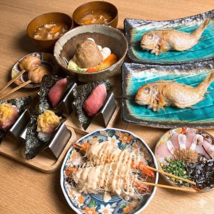 刺身や甘鯛の塩焼きなど定番料理のお手軽120分飲み放題コース