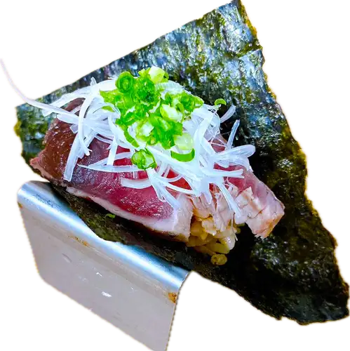 薬味と食べるカツオにぎらずし