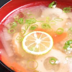 Awaodori chicken Soba rice soup