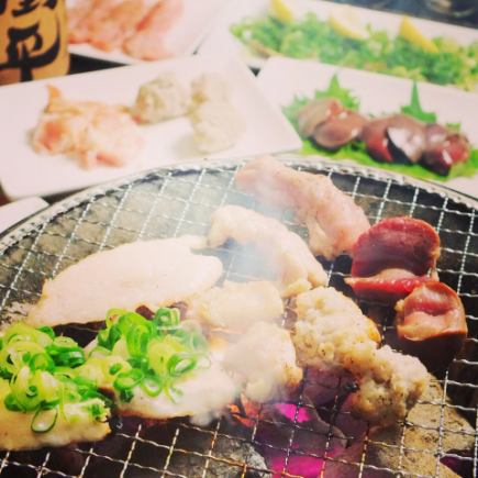 【朝引き淡路鶏】七輪焼コース　全8品3520円　★+1078円で飲み放題追加OK★