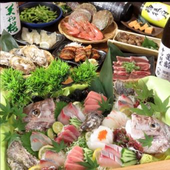 豪快刺身5種盛り、特上コウネの炙り焼き等全10品と2時間飲み放題の贅沢コース!6500円(税込み)