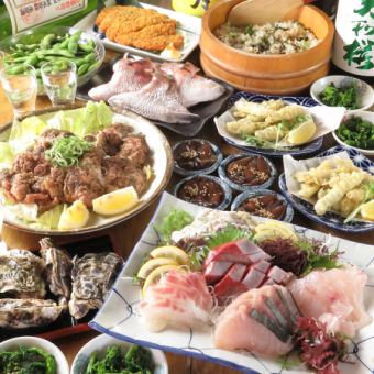 歓送迎会◎旬の生牡蠣や刺盛４種等全8品と2時間飲み放題付き!6000円コース（税込）