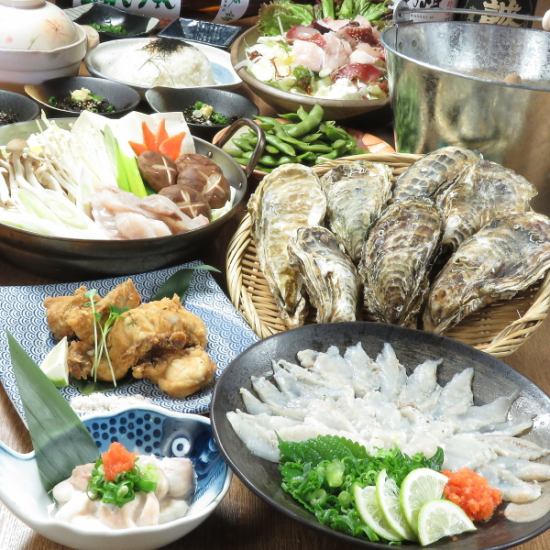産直のお刺身や牡蠣など絶品料理が詰め込まれたコース!