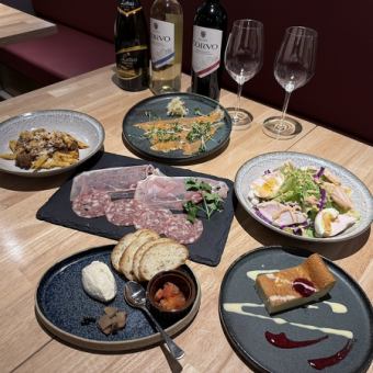 【お手軽プラン2～6名】自家製鶏ハム、サーモンマリネ、パスタなど、お料理5品+デザート　3000円