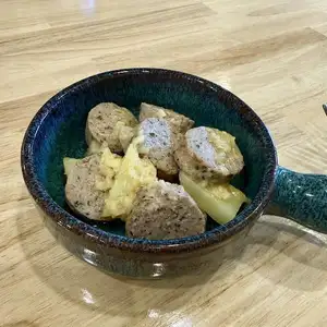 Warm and comforting potatoes and homemade sausages